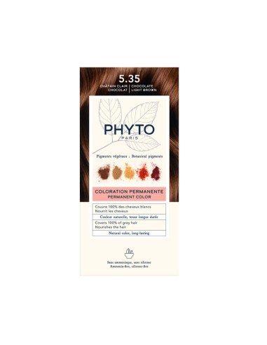 Phyto لون صبغ دائم مع أصباغ الخضروات 5.35 الشوكولاته الخفيفة البني