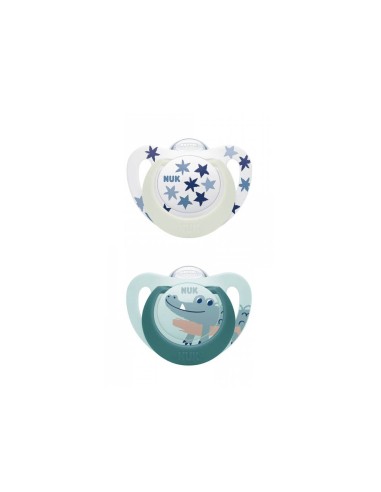 NUK Star Day and Night Silicone Soother 6-18m x2