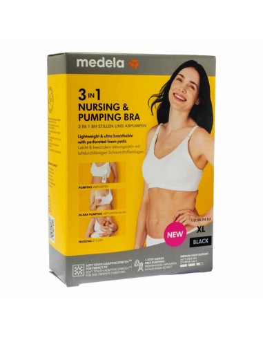 Medela 3 في 1 تمريض وضخ حمالة صدر سوداء XL