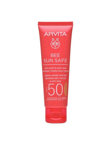 Apivita Bee Sun Safe Anti-Spot and Anti-Age Defense Tinted Face Cream SPF50 50 مل