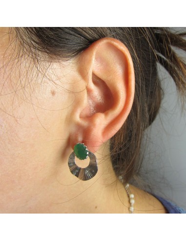 MRIO Inca Rising Sun Earrings Silver Green Stone