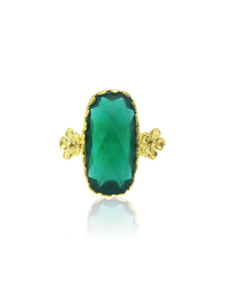 MRio Classic Adjustable Ring Silver Gold Green Stone MRio Classic Adjustable Ring Silver Gold Green Stone