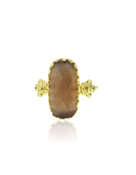 MRio Classic Adjustable Ring Silver Gold Plated Beige Stone MRio Classic Adjustable Ring Silver Gold Plated Beige Stone