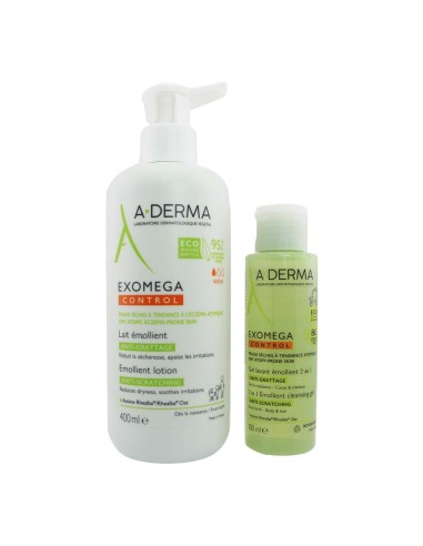 A-Derma Pack Exomega Control Lotion 400ml and Cleansing Gel 100ml