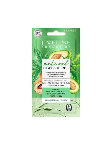 Eveline Cosmetics Natural Clay and Herbs Mattifying and Purifying Face Biomask Peeling 8ml