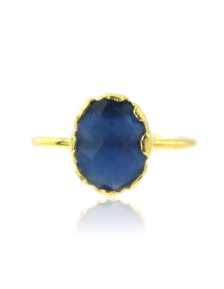 MRIO Classic Adjustable Ring Silver Gold Blue Stone MRIO Classic Adjustable Ring Silver Gold Blue Stone