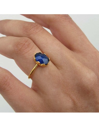MRIO Classic Adjustable Ring Silver Gold Blue Stone
