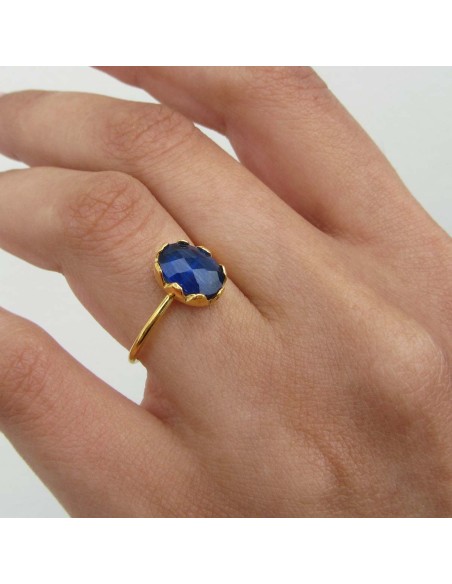MRIO Classic Adjustable Ring Silver Gold Blue Stone MRIO Classic Adjustable Ring Silver Gold Blue Stone