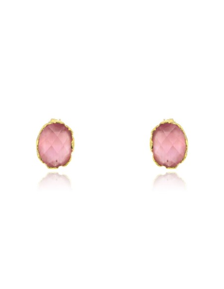 MRIO Classic Earrings Silver Gold Pink Stone MRIO Classic Earrings Silver Gold Pink Stone