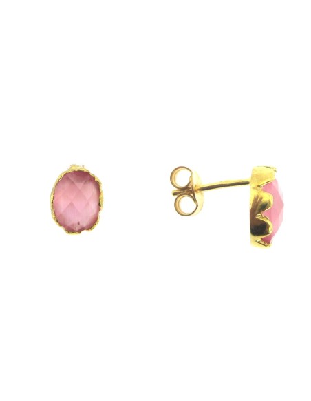 MRIO Classic Earrings Silver Gold Pink Stone MRIO Classic Earrings Silver Gold Pink Stone
