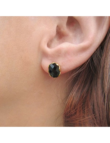 MRIO Classic Earrings Silver Gilt Black Stone MRIO Classic Earrings Silver Gilt Black Stone