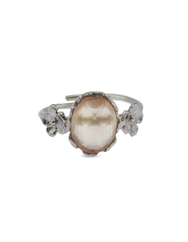 MRIO Classic Adjustable Ring Silver Beige Stone and Flowers