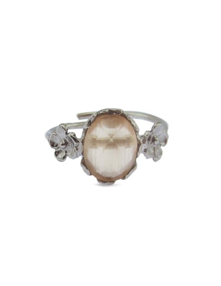 MRIO Classic Adjustable Ring Silver Beige Stone and Flowers MRIO Classic Adjustable Ring Silver Beige Stone and Flowers