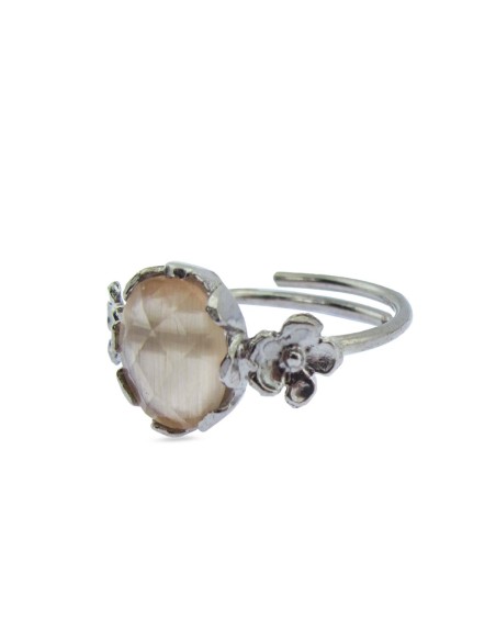 MRIO Classic Adjustable Ring Silver Beige Stone and Flowers MRIO Classic Adjustable Ring Silver Beige Stone and Flowers