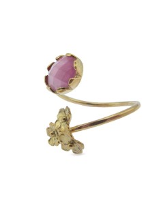 MRIO Classic Adjustable Ring Silver Gold Pink Stone and 3 Flowers 2