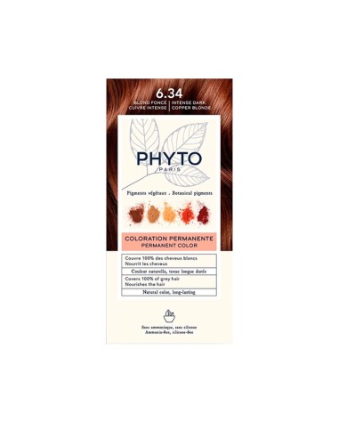 Phyto Color Permanent Hair Color with Plant Pigments 6.34 Dark Copper Blonde Intense