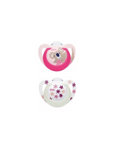 NUK Star Day and Night Silicone Soother 6-18M x2
