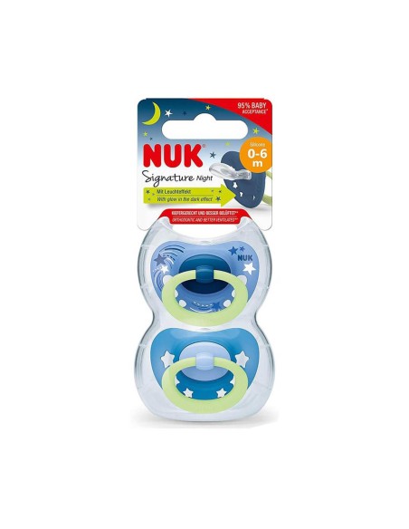 NUK Signature Night Silicone Soother 0-6m x2 NUK Signature Night Silicone Soother 0-6m x2