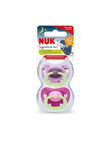 NUK Signature Night Silicone Soother 0-6m x2 NUK Signature Night Silicone Soother 0-6m x2