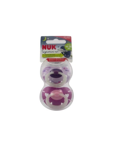 NUK Signature Night Silicone Soother 18-36m x2